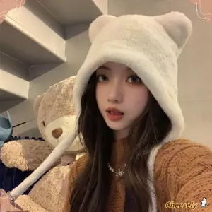 CHEESELY Mùa Thu Đông Beanie, Mũ Đan Unisex Ấm Áp, Chất Lượng Cao Có Dây Buộc Bảo Vệ Tai Mũ Chui Đầu