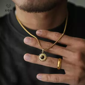 Dây chuyền thép không gỉ đơn giản Nelace Hip Hop Mặt dây chuyền hướng dương hình học Choker Trang sức nam [Mina]