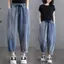 Mùa xuân Thu 2026 Phong cách Hàn Quốc Sọc dọc Khâu quần Hậu cung Denim Kích thước lớn Dây rút eo cao dáng rộng đến mắt cá chân Bao phủ thịt thon gọn hơn