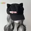< Honeyba > Tai Mèo Nữ Bông Tai Kẹp Gothic Gothic Gothic Beret Y2K Bé Gái Steampunk Punk Dây Kéo Handmade Mũ Chống Nắng Đẹp