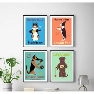 Chó Dễ Thương Cửa Hàng Thú Cưng Không Khung Vải Chống Thấm Nước Poster, Vintage Độc Đáo Thú Cưng Treo Tường Nghệ Thuật Cho Phòng Khách Phòng Ngủ Hành Lang Sofa Nền Deco