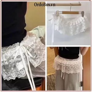 ORDOBOX Ren Mini Váy, Y2K Dạo Phố Thêu Hoa Ren Xù Váy, Bông Tai Kẹp Nhìn Xuyên Qua Ruched Váy Trang Trí Quần Jean