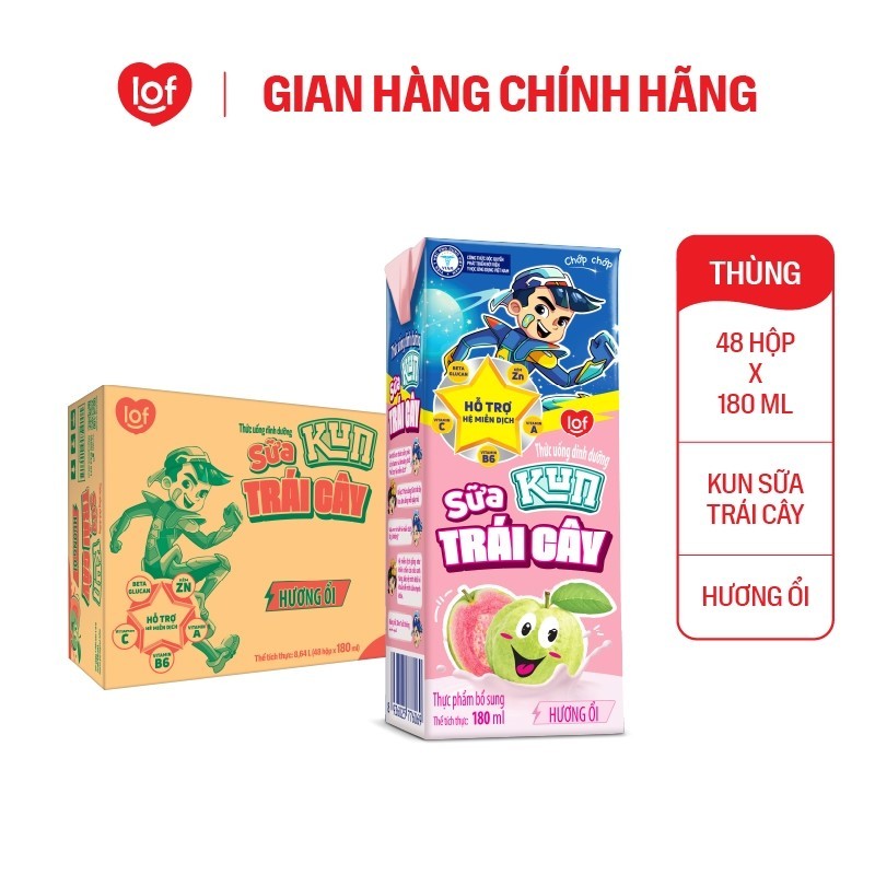 [Livetream KOL] Đủ vị Sữa trái cây KUN 1 thùng 48 hộp x 180ml chọn vị: