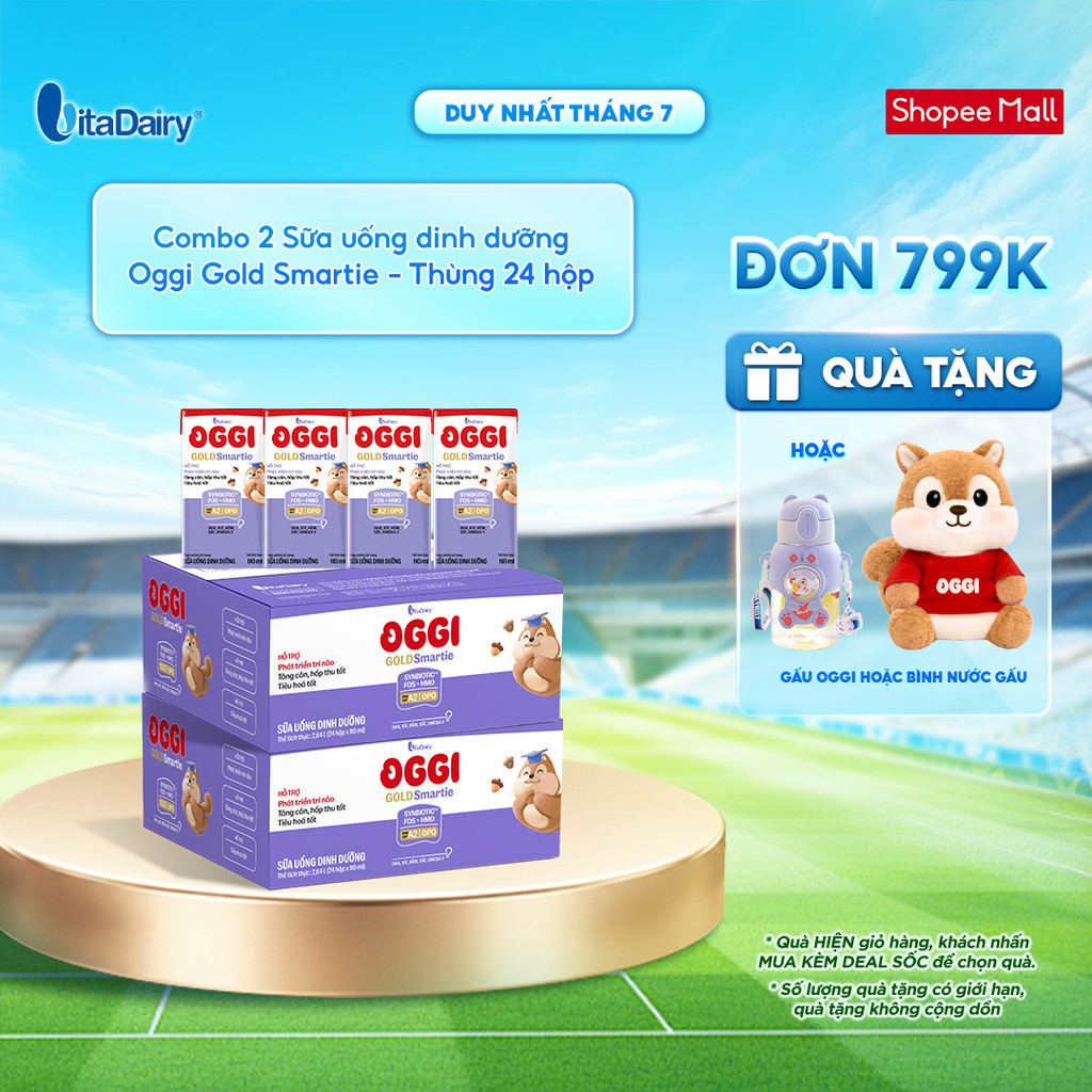 [COMBO 2 THÙNG 24 HỘP] Sữa uống dinh dưỡng Oggi Gold Smartie phát triển trí não, hỗ trợ hấp thu - Hộp 110ml/180ml
