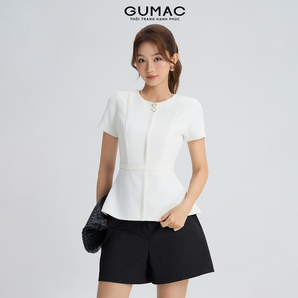 Áo Peplum Nữ GUMAC Cổ Tròn Đính Nút Trang Trí Eo Chiết Tôn Dáng Chất Cotton Silk Mát Thanh Lịch AG06021