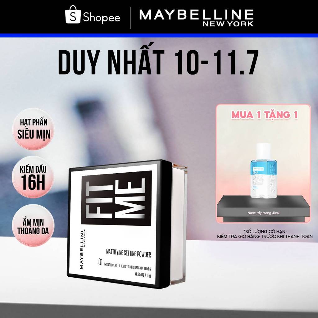 Phấn phủ bột "filter" cà da, kiềm dầu, chống nước, lâu trôi 16H Fit Me Mattifying Setting Powder Maybelline New York 10g