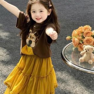 S336-[tomnaukids] Set áo thun cộc tay phối chân váy dáng dài cho bé gái - Size từ 8-35Kg