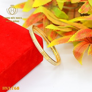 Lắc Tay, Vòng Tay Nữ Cứng Mặt Đính Đá Màu Trắng Xi Mạ Vàng Non Cao Cấp - Trang Sức Hava Hong Kong