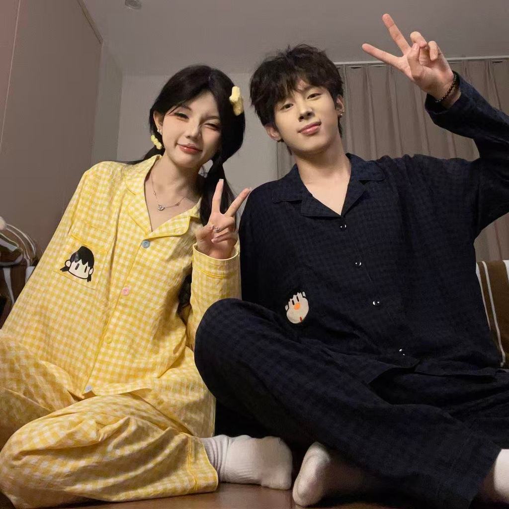 [-Order]-Bộ đồ ngủ cotton mềm mại dành cho cặp đôi, áo dài tay và quần dài mùa xuân thu, ,mẫu mới xinh xắn hàng QC