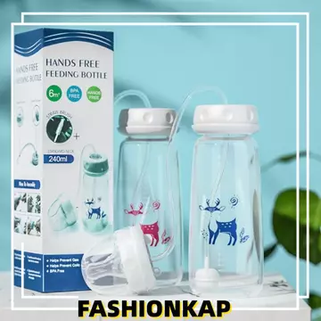 Bộ bình sữa IFASHIONKA, Bình sữa không tay trọng lực cổ bình thường, Bình sữa tự ăn 8oz / 240ml có cọ rơm Bình đựng sữa cho bé từ 3 tháng tuổi trở lên