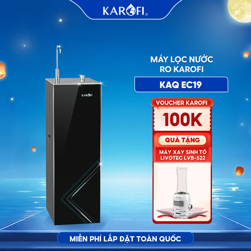 [TẶNG MÁY XAY SINH TỐ] [ĐỘC QUYỀN ONLINE] Máy lọc nước RO 12 lõi Karofi KAQ-EC19 -BỔ SUNG KIỀM, Công nghệ AioTec