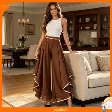 Quần ống rộng YOF Quần ống rộng dáng rộng vừa vặn cho nữ Quần ống rộng lưng cao Quần ống rộng khô nhanh Quần voan chống ẩm mùa hè Quần thun xếp lớp eo nóng