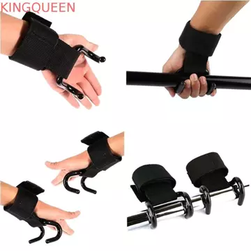 Móc cử tạ KINGQUEEN, Dây đeo móc thép kéo lên có thể điều chỉnh, Tay cầm hỗ trợ cổ tay Phụ trợ màu đen có móc Hỗ trợ cổ tay Dây nâng tạ tạ