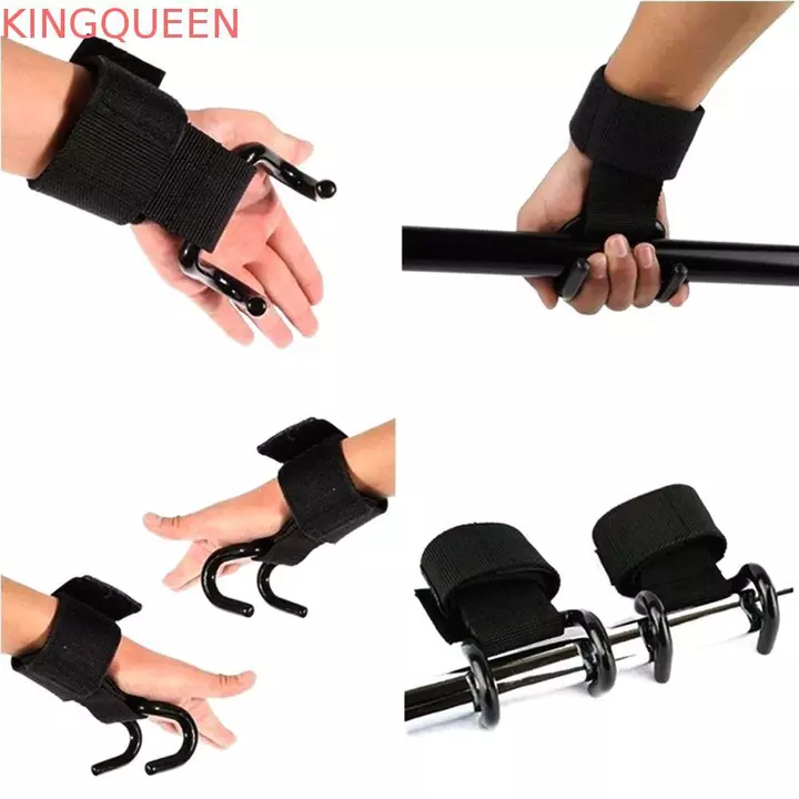 Móc cử tạ KINGQUEEN, Dây đeo móc thép kéo lên có thể điều chỉnh, Tay cầm hỗ trợ cổ tay Phụ trợ màu đen có móc Hỗ trợ cổ tay Dây nâng tạ tạ