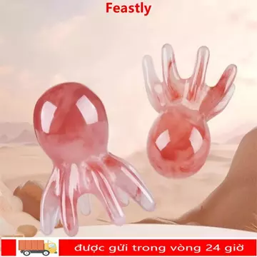 Lược Massage bạch tuộc FEASTLY, Máy mát xa đầu răng bằng nhựa 8 đầu, Đầu chống rụng tóc cầm tay Kinh tuyến cạo da đầu Dụng cụ mát xa da đầu Hàn Quốc