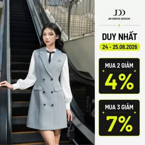 Đầm cổ vest phối cổ tàu dáng ngắn 1F29.2412K thiết kế bởi JM Dress Design