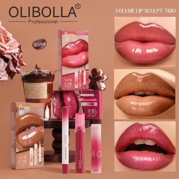 Bộ 3 Son Bóng Son Bóng Cao Cấp Môi Plumper Môi Điêu Khắc Trio Bóng Dưỡng Ẩm Môi Trang Điểm Lâu Dài Bóng Son Môi Bộ Dành Cho Nữ
