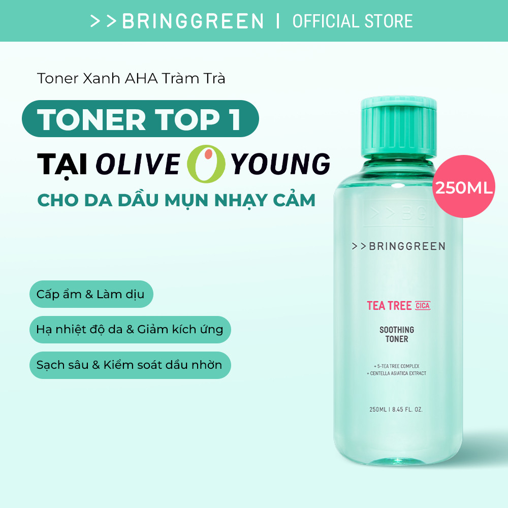 [Bring Green Chính hãng] Nước hoa hồng Tràm Trà Bring Green Tea Tree Cica Soothing Toner 250ml