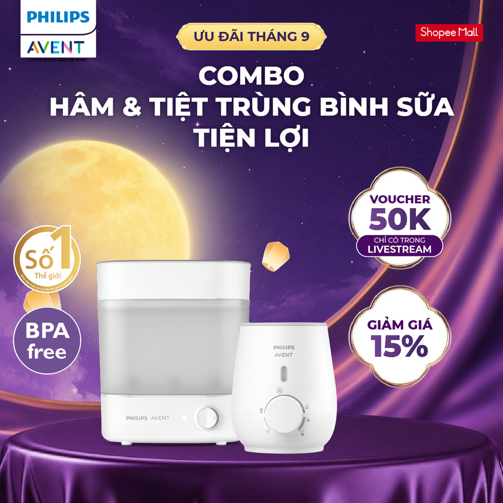 Combo Hâm & Tiệt Trùng Bình Sữa Tiện lợi Philips Avent - Máy Hâm sữa siêu tốc + Máy tiệt trùng 3 trong 1