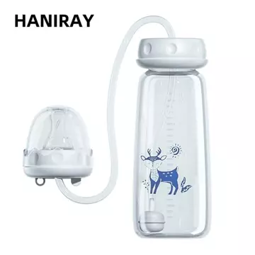 Bình sữa rảnh tay HANIRAY, Bộ bình sữa cổ bình 8oz / 240ml, có cọ ống hút Bình đựng sữa tự ăn cho bé từ 3 tháng tuổi trở lên