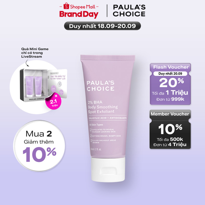 Kem dưỡng thể hỗ trợ giảm mụn và làm mịn da Paula's Choice 2% BHA Body Smoothing Spot Exfoliant 60ml mã 5706