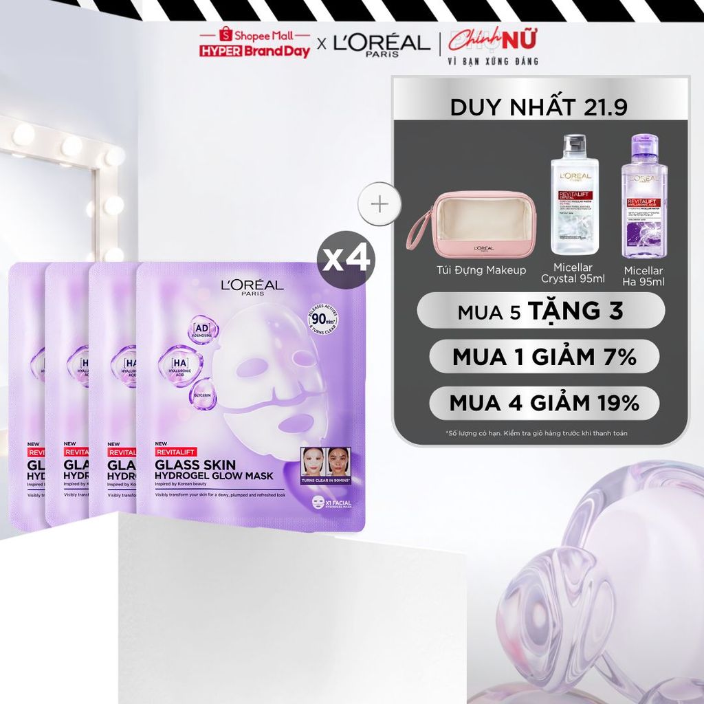 Mặt nạ thạch Glass Skin Hydrogel Glow cấp ẩm sâu, da căng mịn mướt, hiệu ứng chỉ sau 90 phút L'Oreal Paris