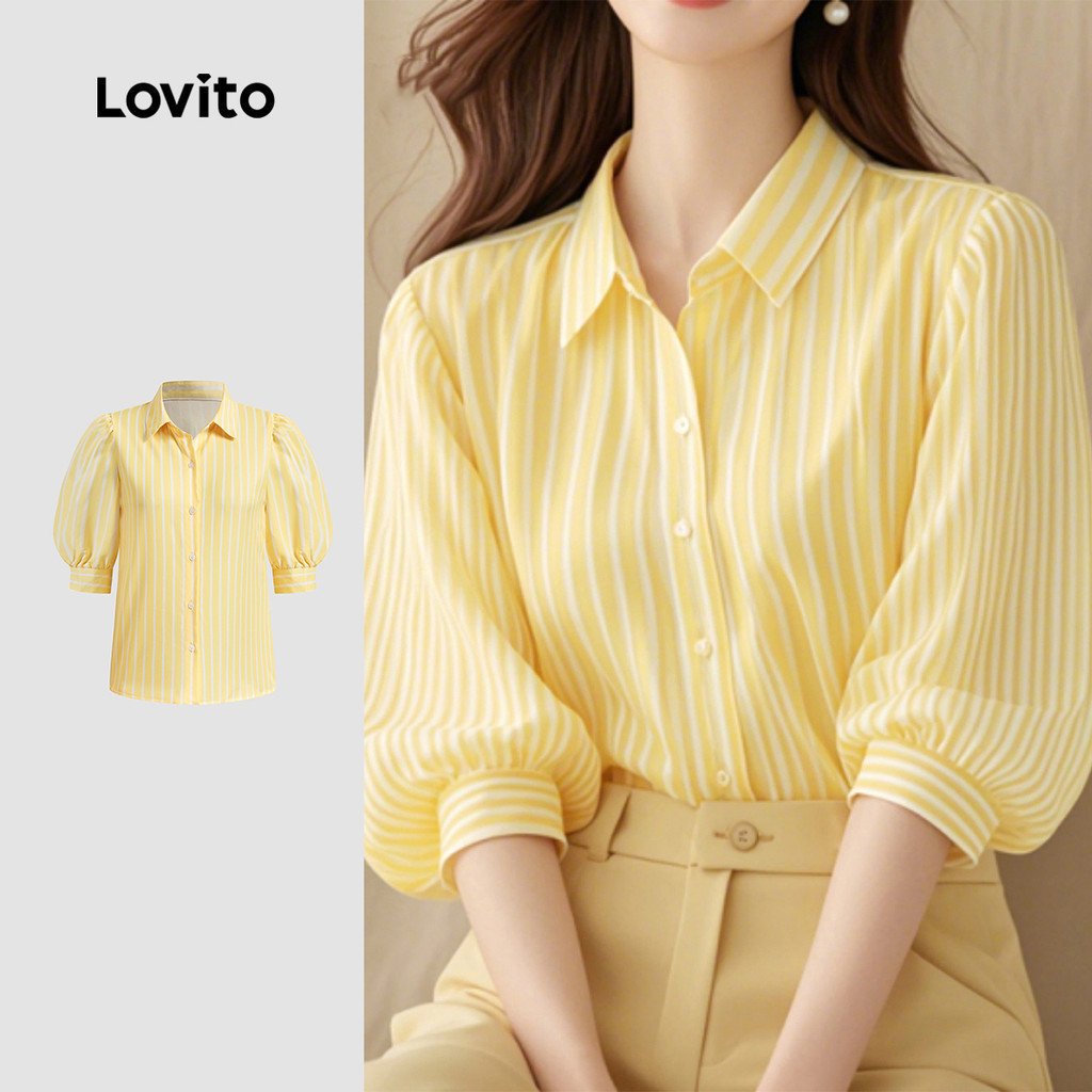 Áo kiểu nữ Lovito thanh lịch vàng xuân hè cổ điển đa năng nút phong cách L151AD108