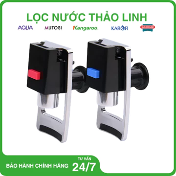Vòi máy lọc nước nóng lạnh, vòi nóng lạnh máy Kangaroo, Karofi, Korihome - Vòi đen cần thẳng mạ crom có khóa an toàn