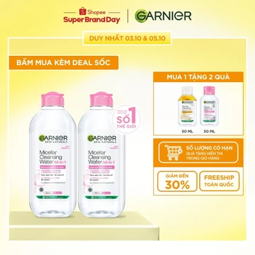 Bộ 2 nước làm sạch và tẩy trang cho da nhạy cảm (nắp hồng) Garnier 400ml x 2