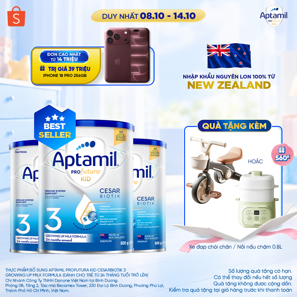 [MUA KÈM DEAL SỐC] CB3 Sữa bột Aptamil Kid Cesarbiotik New Zealand số 3 - Synbiotic đặc chế