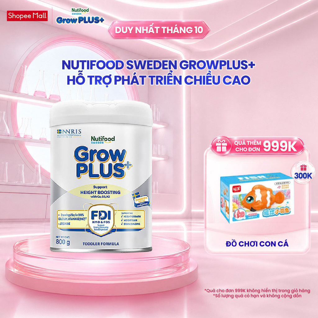 Sữa Bột Nutifood Sweden GrowPLUS+ Cao lớn vượt trội (Bạc) 800g