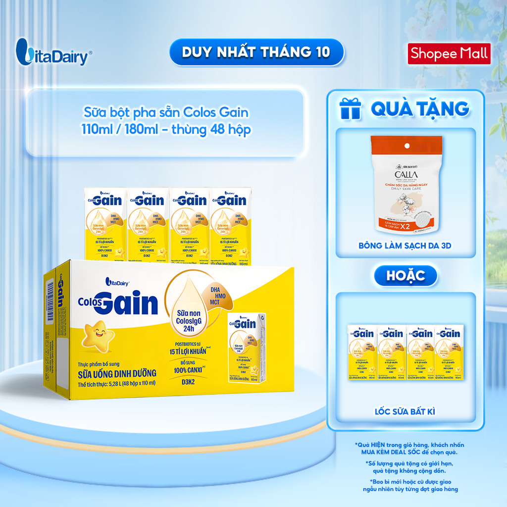 [THÙNG 48 HỘP] Sữa uống dinh dưỡng Colos Gain 110ml/180ml cải tiến - Giúp bé cải thiện cân nặng, bổ sung năng lượng