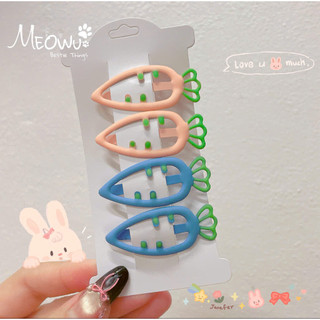 MEOWU SET 4 kẹp Mái Cà Rốt Mix Màu Nhám Đáng yêu Dễ Thương Ngộ Nghĩnh Cho Bé Gái