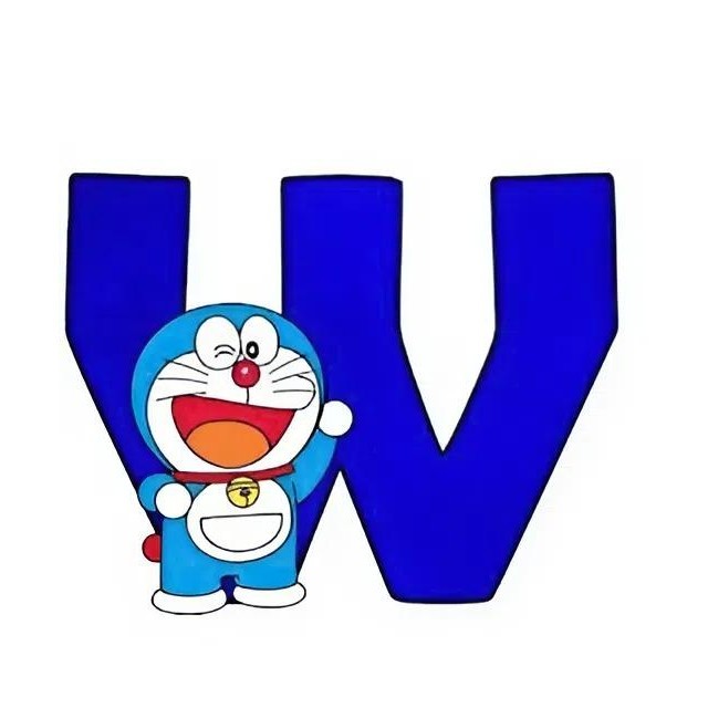 Doraemon móc khóa dành tă với hình Doraemon và chữ cái màu xanh nổi bật