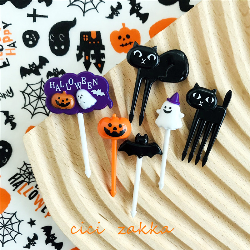 🔥 Phụ kiện nướng 🔥 Halloween bánh trang trí dễ thương Bánh Chèn có hàng sẵn sáng tạo 2025 ✣Halloween Sáng Tạo Trái Cây Nĩa Ma Lễ Hội Đảng Mini Nhựa Dễ Thương Cắm Trẻ Em Ăn Trưa Bánh Trang Trí Cắm⚘