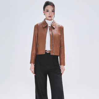 Áo da cừu nữ Collar crop suông nhẹ nhàng cao cấp FTTLeather tay khoá kéo không bong tróc nổ AN401C