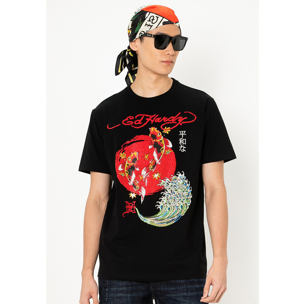 Áo thun thông thường Ed Hardy Fortune Sun Koi Áo thun thông thường-Áo thun Cotton nguyên chất dành cho nam