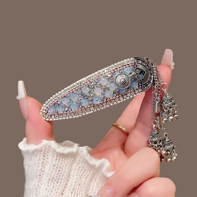 Kẹp Tóc Hình Quạt Phong Cách Retro Trung Hoa Cao Cấp Với Kim Cương Nhấp Nháy - Mẫu Mới Sẵn Hàng