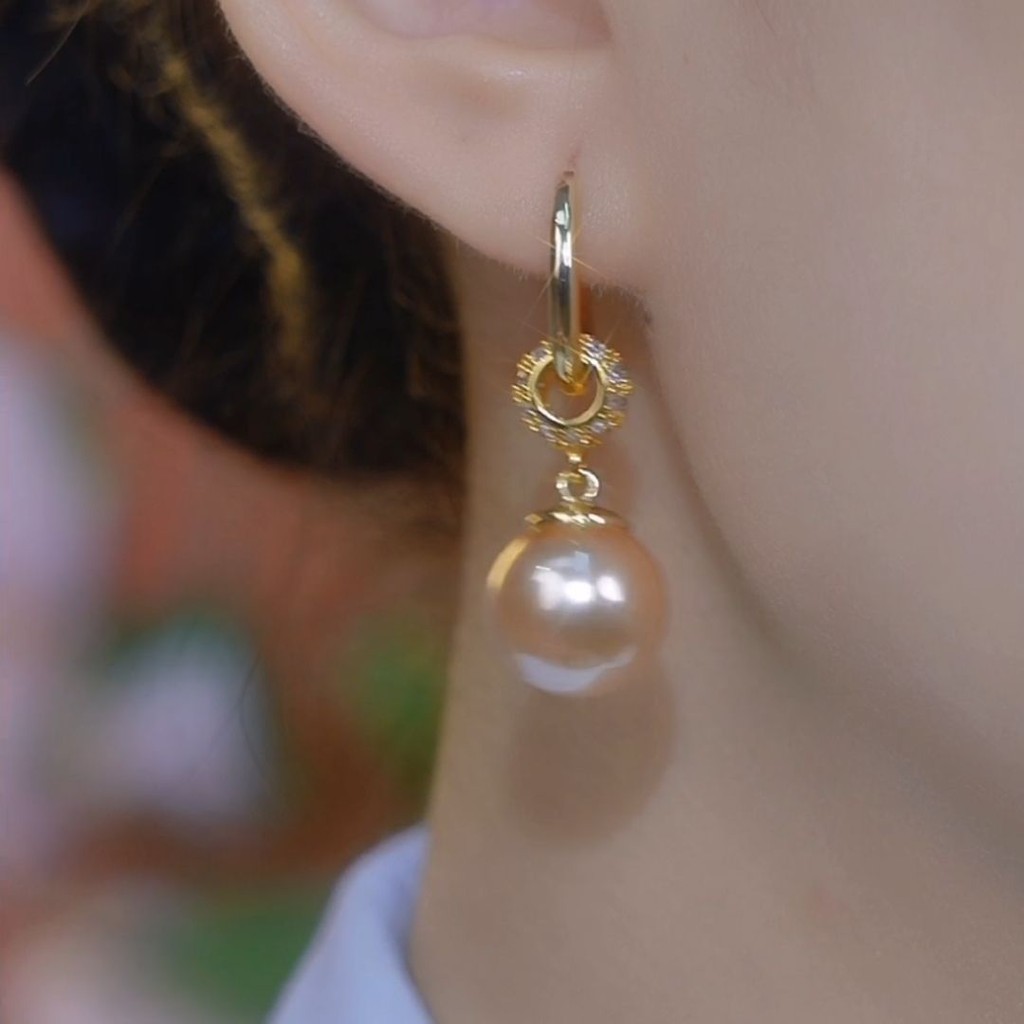 Bông tai tua rua ngọc trai mạ vàng 18K dành cho nữ Trang sức không gây dị ứng