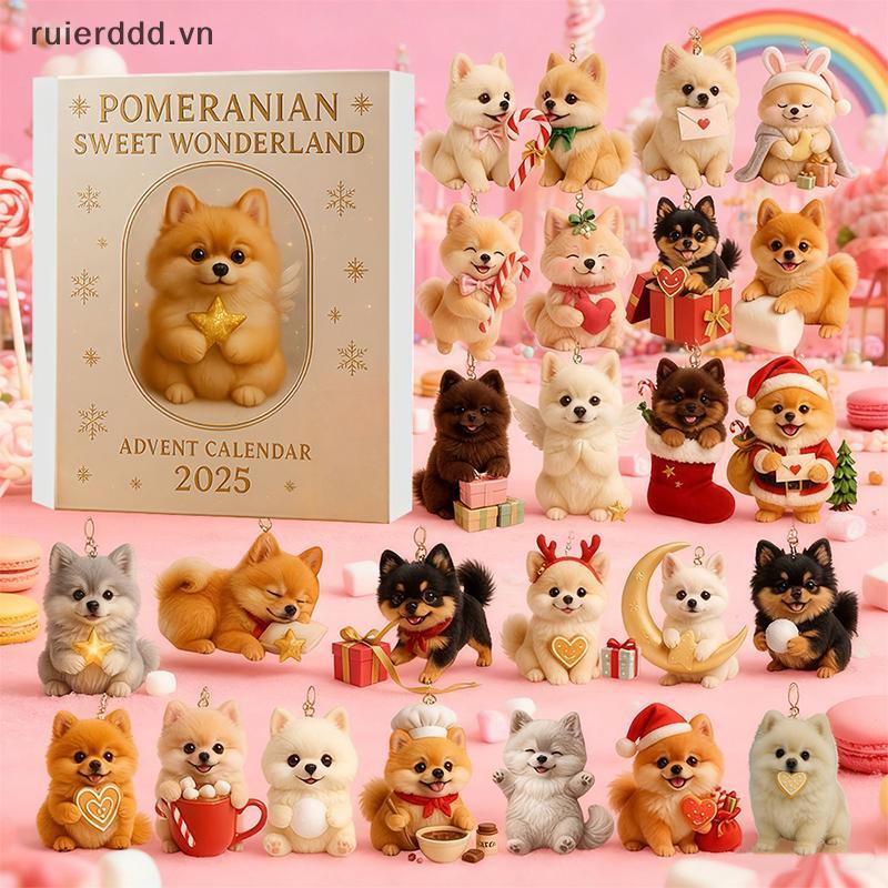 # ruierdd # Pomeranian Sweet Wonderland Advent Calendar 2025.24 Days Of Festive Surprises Đồ trang trí cho chó, Đồ chơi chó dễ thương bằng Acrylic 2D.