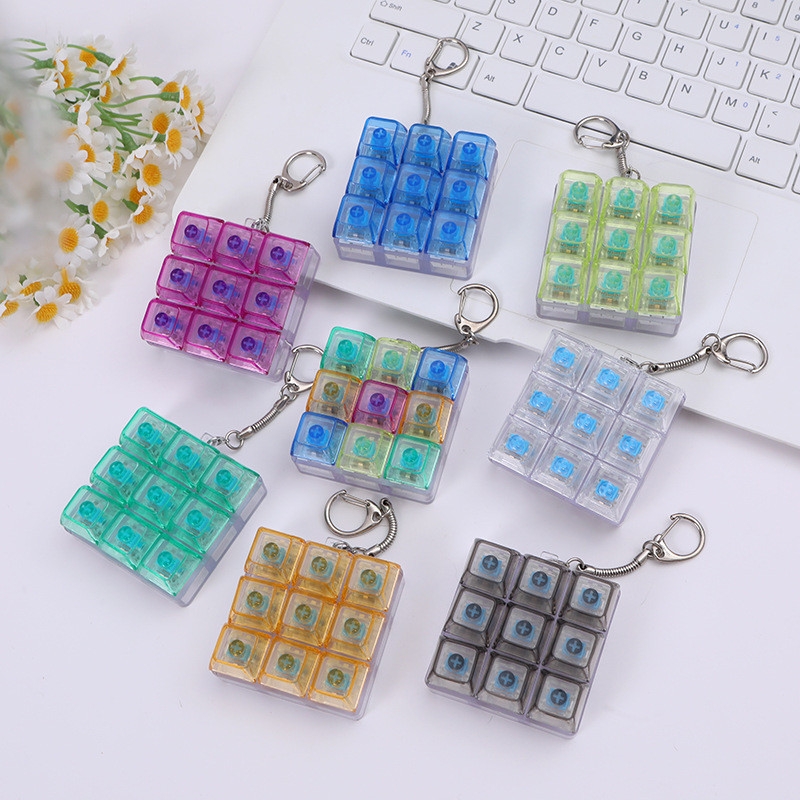 9 Phím Bàn Phím Cơ Fidget Móc Khóa Thư Giãn DIY Bàn Phím Pinch Đồ Chơi Nhấn Căng Thẳng Lo Âu Giảm Đồ Chơi Móc Khóa