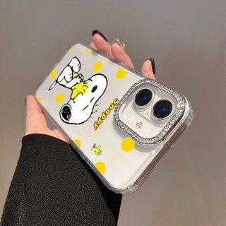Ốp điện thoại trong suốt hình chú chó dễ thương Anime Snoopy cho Redmi Note 14S 12S 11S 10S 9S 14 13 12 11 Pro + 9 10 Pro Max 7 8 Pro 12T 11T Pro 12 Turbo Vỏ kim cương giả chống rơi