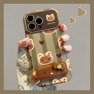 Cat Avatar Gấp Giá Đỡ Da Ốp Lưng Điện Thoại iPhone 17 Pro Max 16 15 14 13 Vỏ Bảo Vệ Chống Sốc