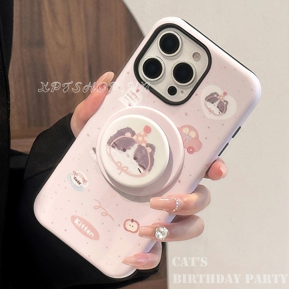 Giá Đỡ Từ Tính Mèo Mờ Dễ Thương Ốp Lưng Điện Thoại iPhone 17 Pro Max 17 Air 16 Plus 15 14 13 12 11 Vỏ Bảo Vệ Chống Sốc