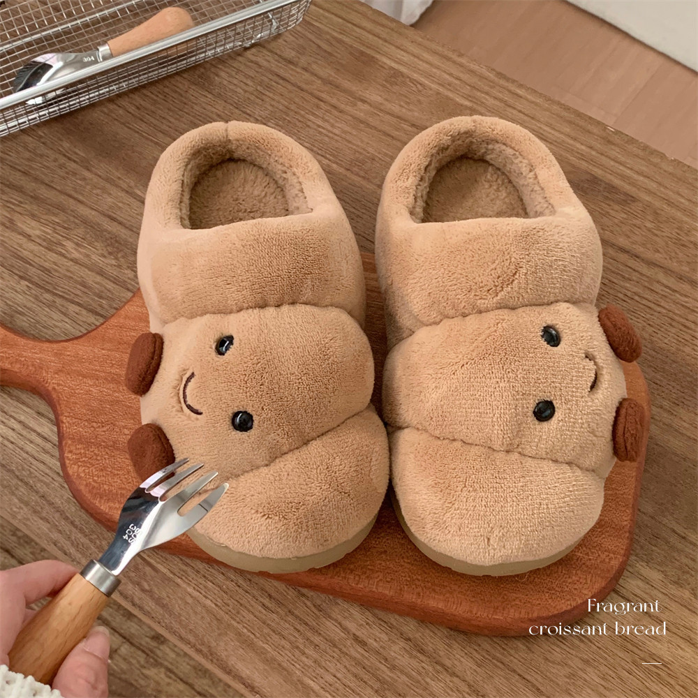 Cặp Đôi Giày Gia Đình Chống Trơn Trượt Ấm Dép ins Vui Nhộn Bánh Mì Croissant Dép Cotton Tắt Tiếng Dép Đế Mềm Dép Gia Đình Dép Đi Trong Nhà Dép Gia Đình Dép Gia Đình