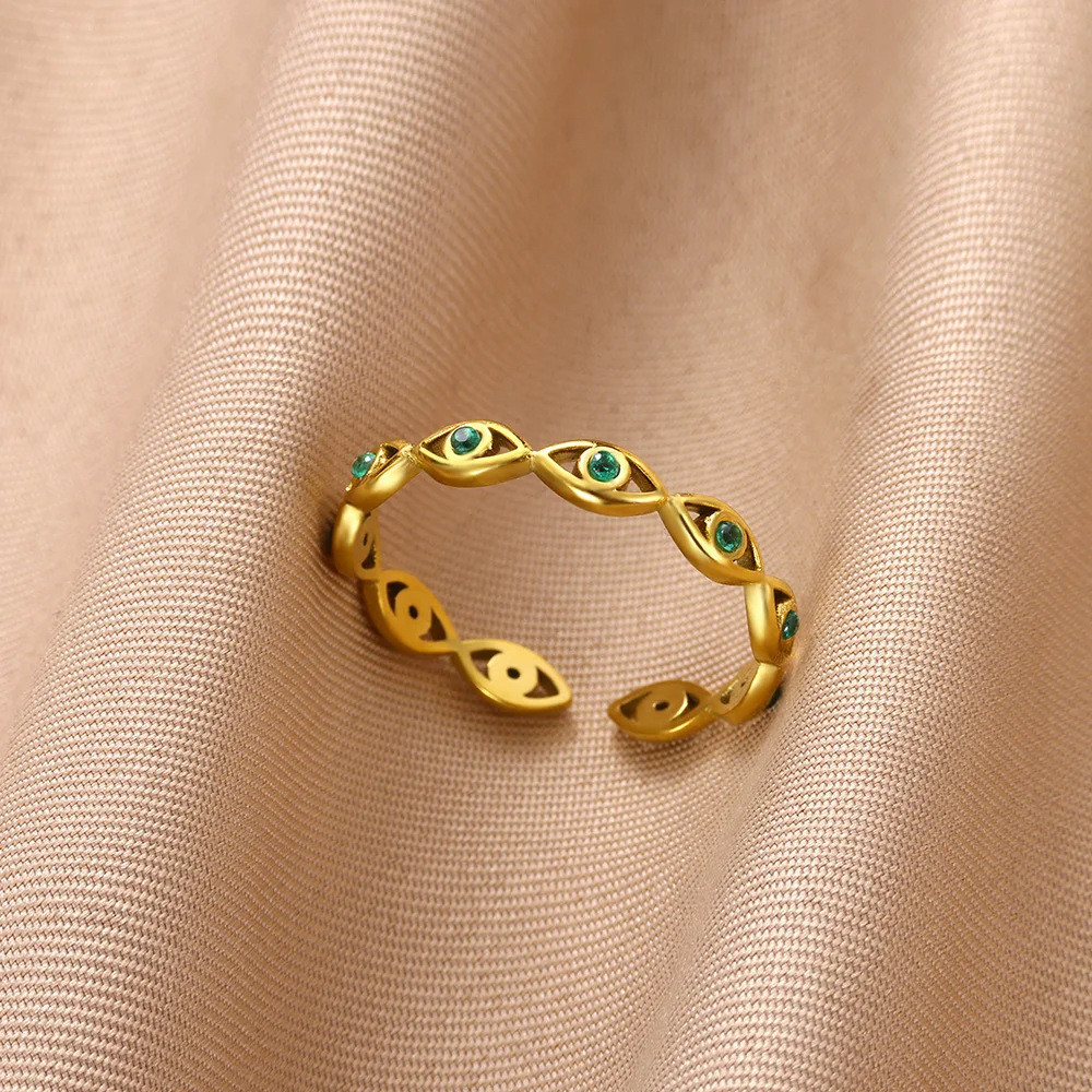 Nhẫn Mắt Quỷ Mạ Vàng 18K Nữ với Zircon Kẻ Sọc, An Toàn và Bền Màu