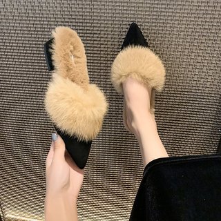 Dép Nữ Mũi Nhọn Dày Gót Sang Trọng Gót Cao Slip-On Thời Trang 35-41