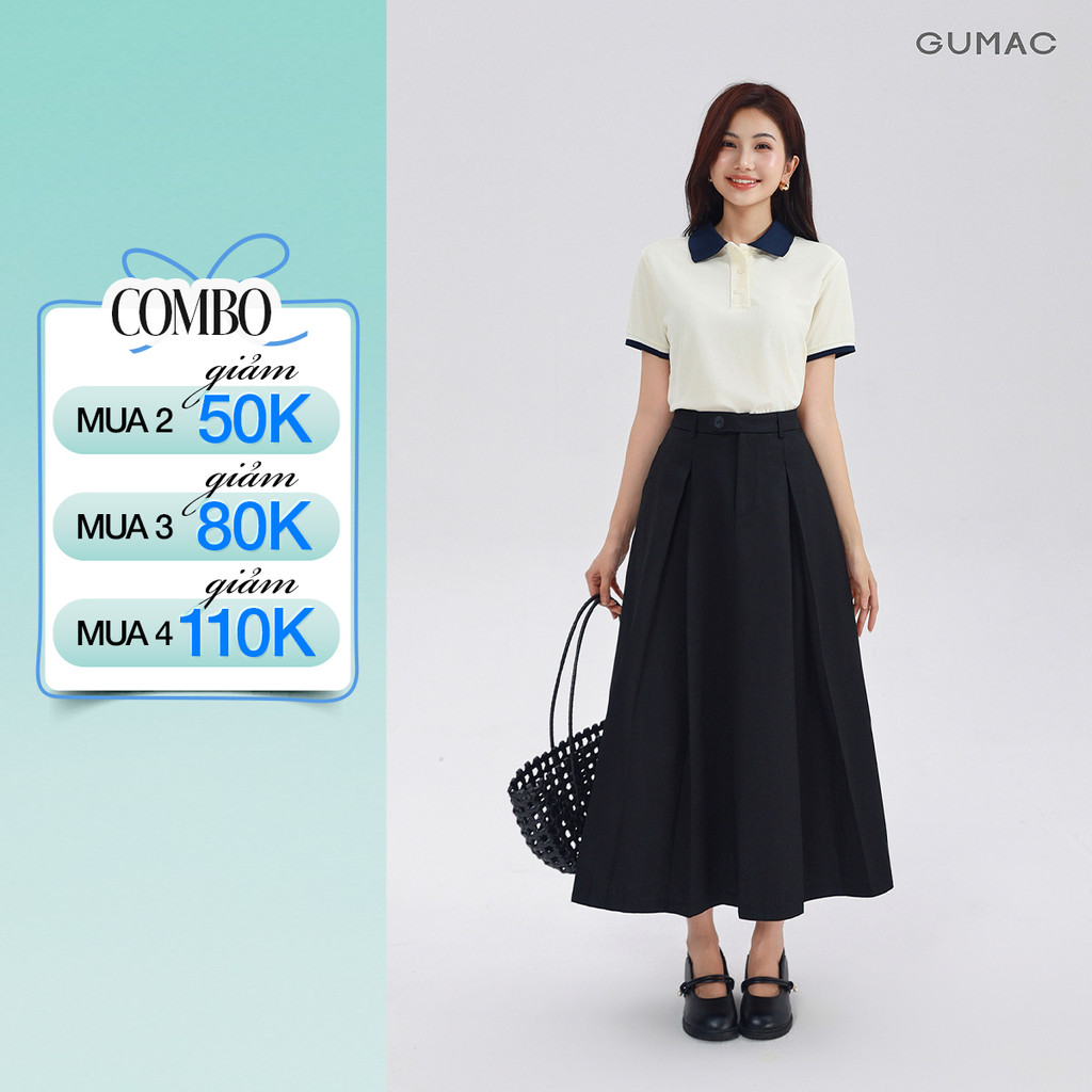 Chân Váy Midi Nữ Gmorning - GUMAC Kiểu Xếp Ly Công Sở Có Túi Dáng Dài Thanh Lịch YVF10073