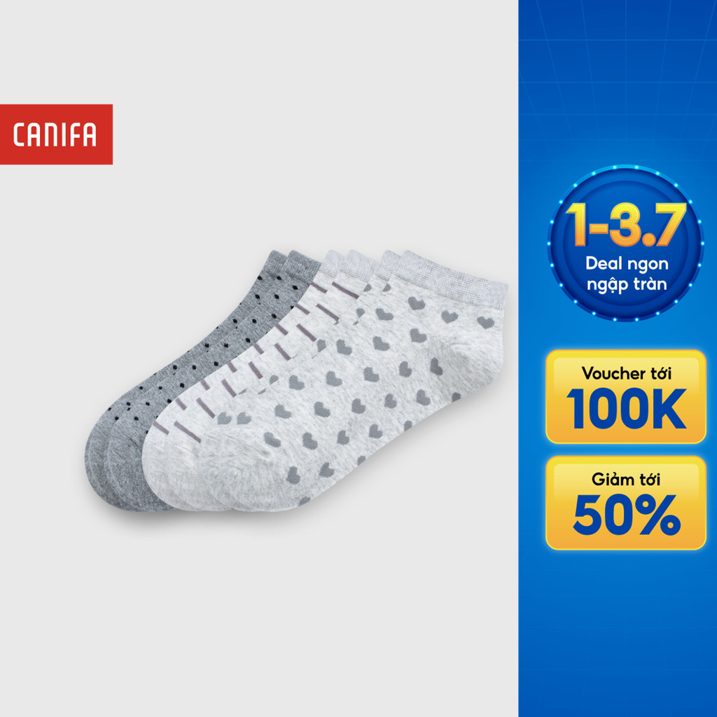 Combo 3 đôi tất nữ CANIFA cổ thấp in họa tiết 6AX25A002