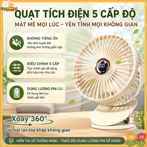 quạt tích điện mini xoay 360 độ 5 cấp gió không tiếng ồn pin lâu đèn ngủ phòng ngủ văn phòng